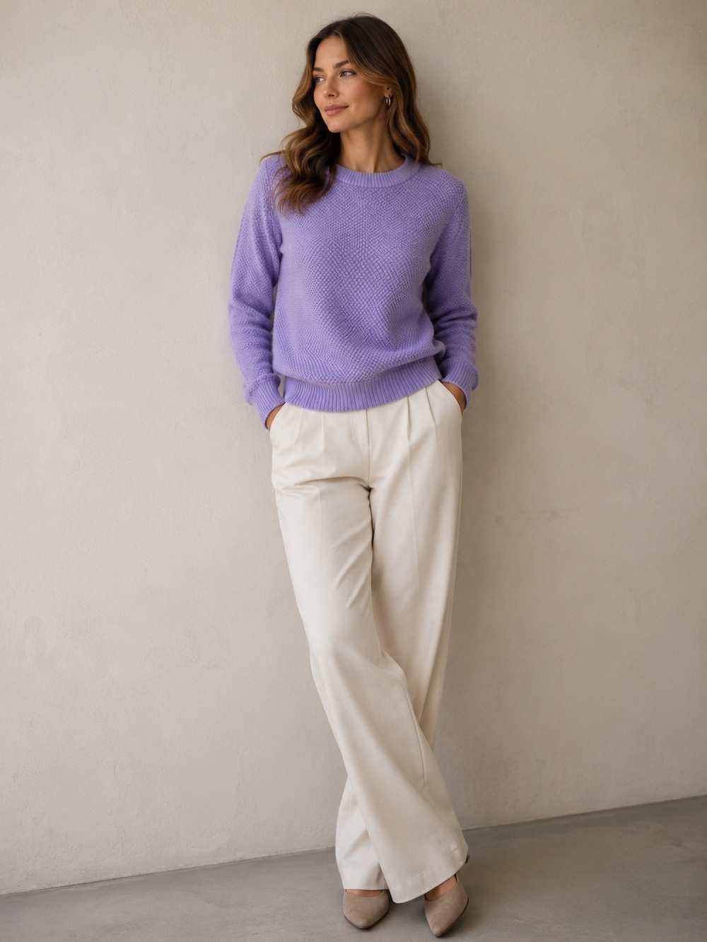 LOFT Lavender Textured Knit Sweater Petite Small Cozy Crewneck Fall Winter